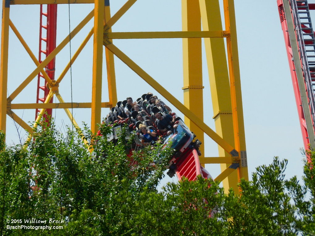 Intimidator running around one of the turns on the ride.