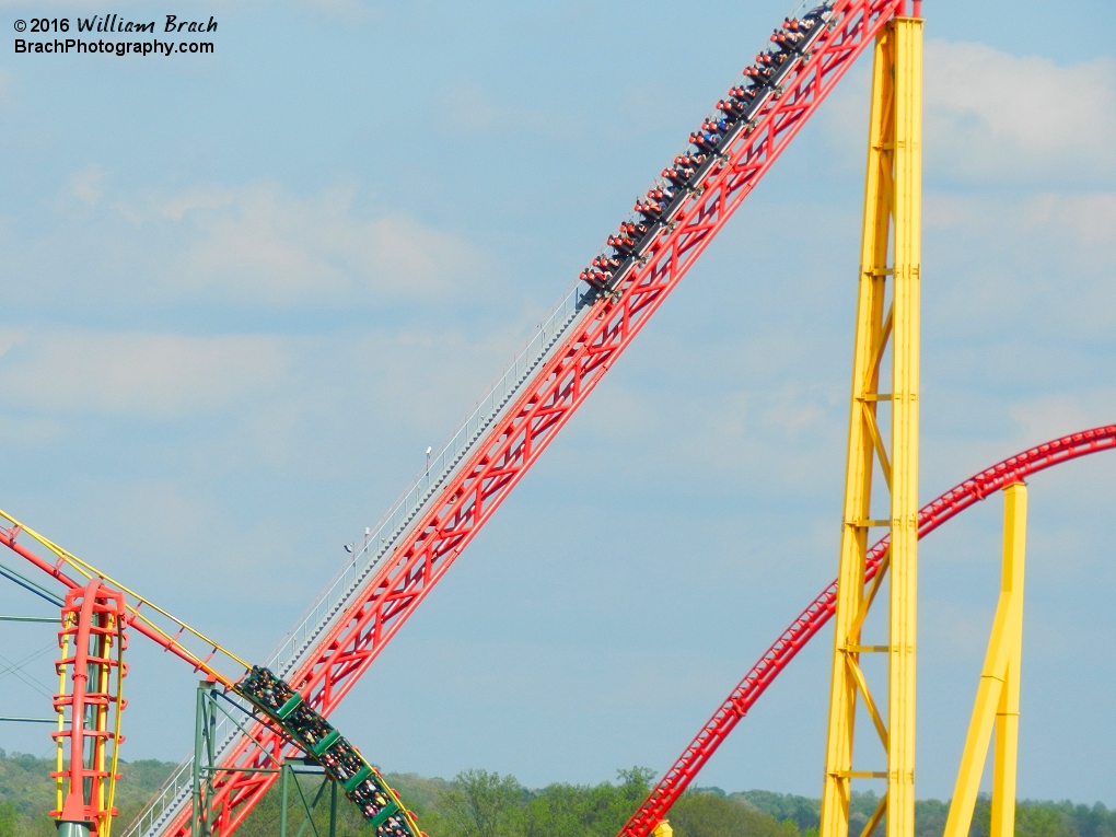 Train going up the lift hill.