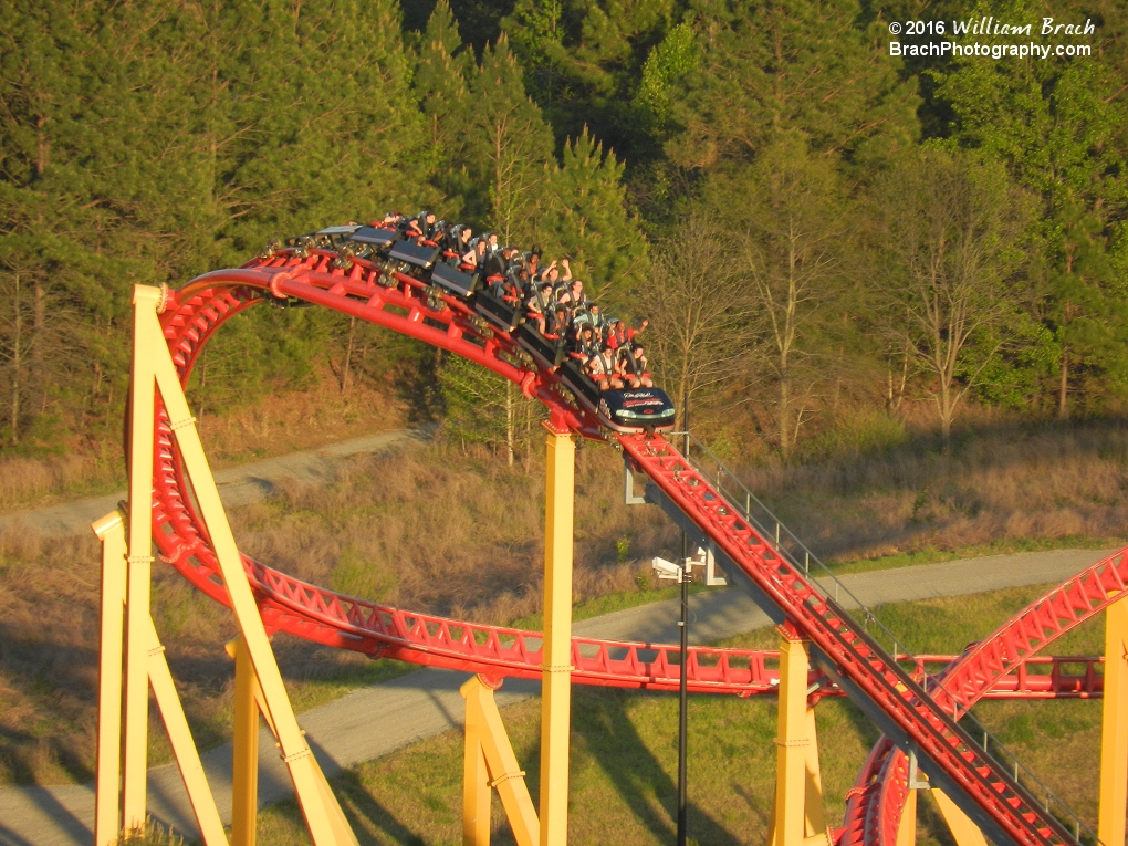 Intimidator train entering the slowdown hill.