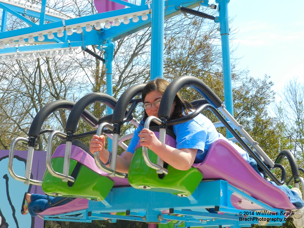 Laura getting a ride on the Launcher.