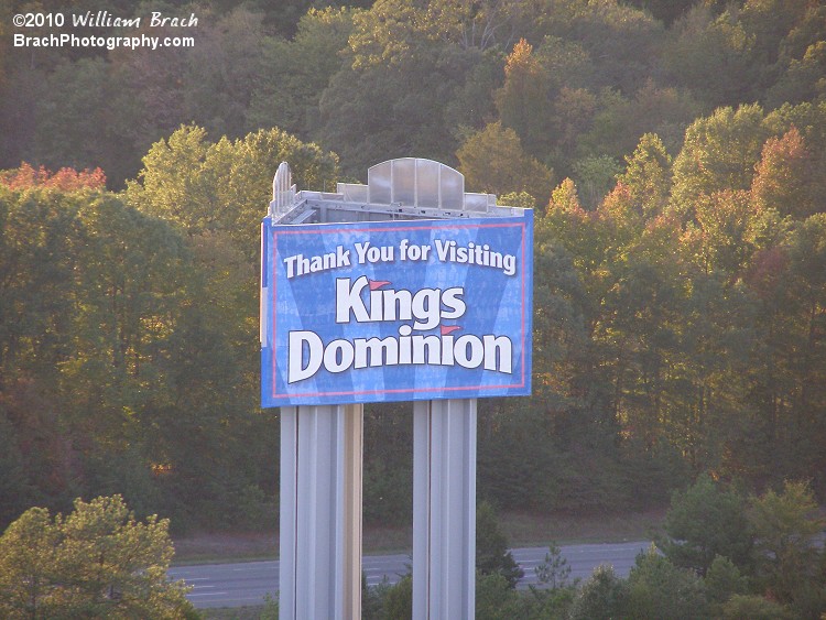 Kings Dominion's sign that faces I-95.