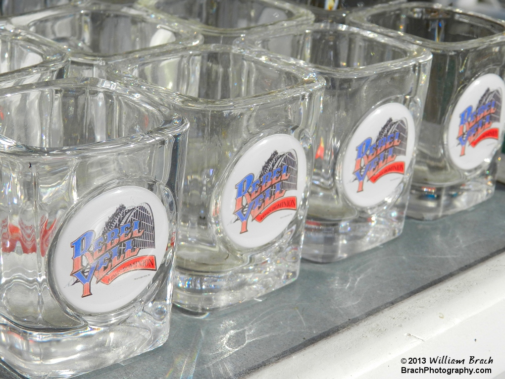 Retro Rebel Yell shotglasses for sale in the park.