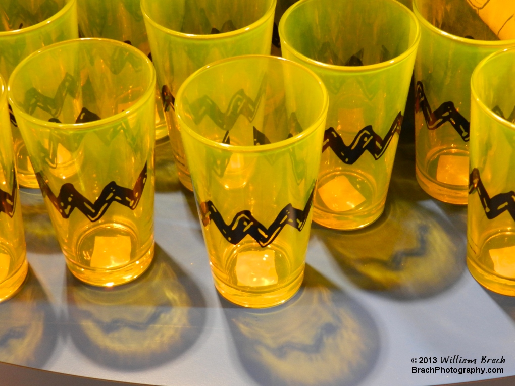 Closer look at the yellow and zig-zag pint glasses.