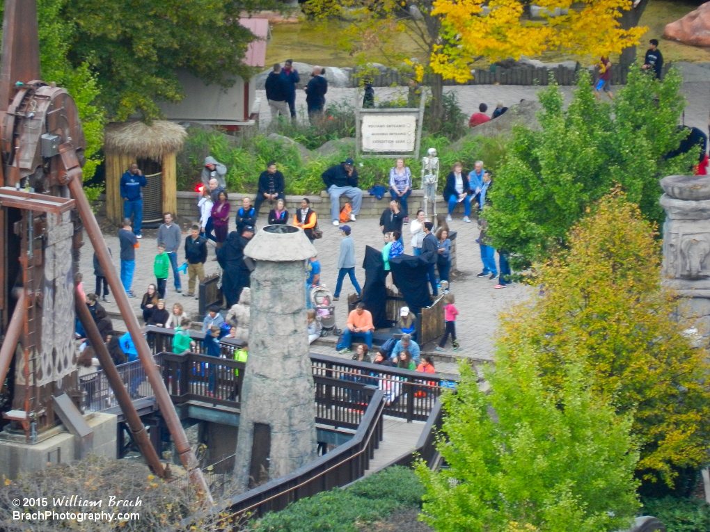 Looking into the Safari Village area from the Eiffel Tower at the changing trees and Halloween props covered up.