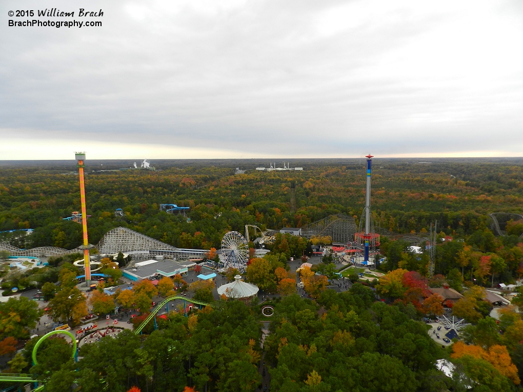 Sun is setting on another day at the park.  View is from the Eiffel Tower.