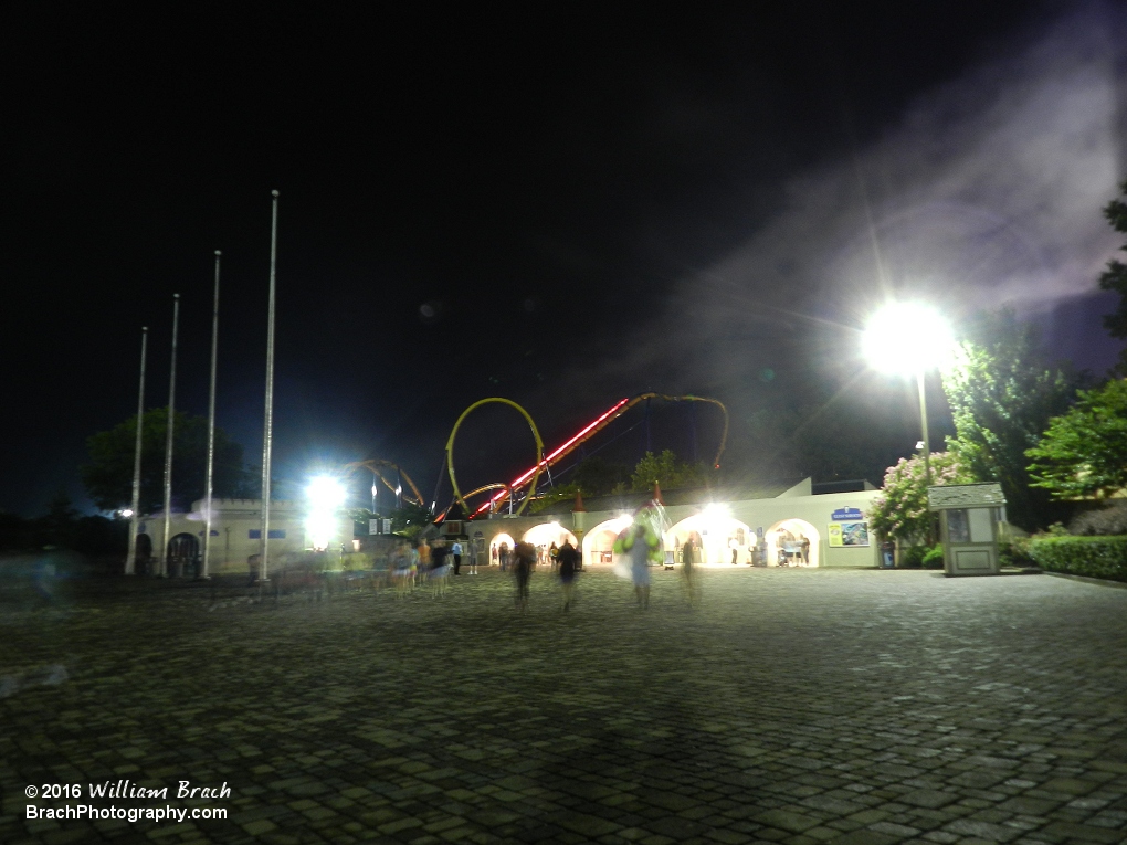 Outside the front gate after park closing time.