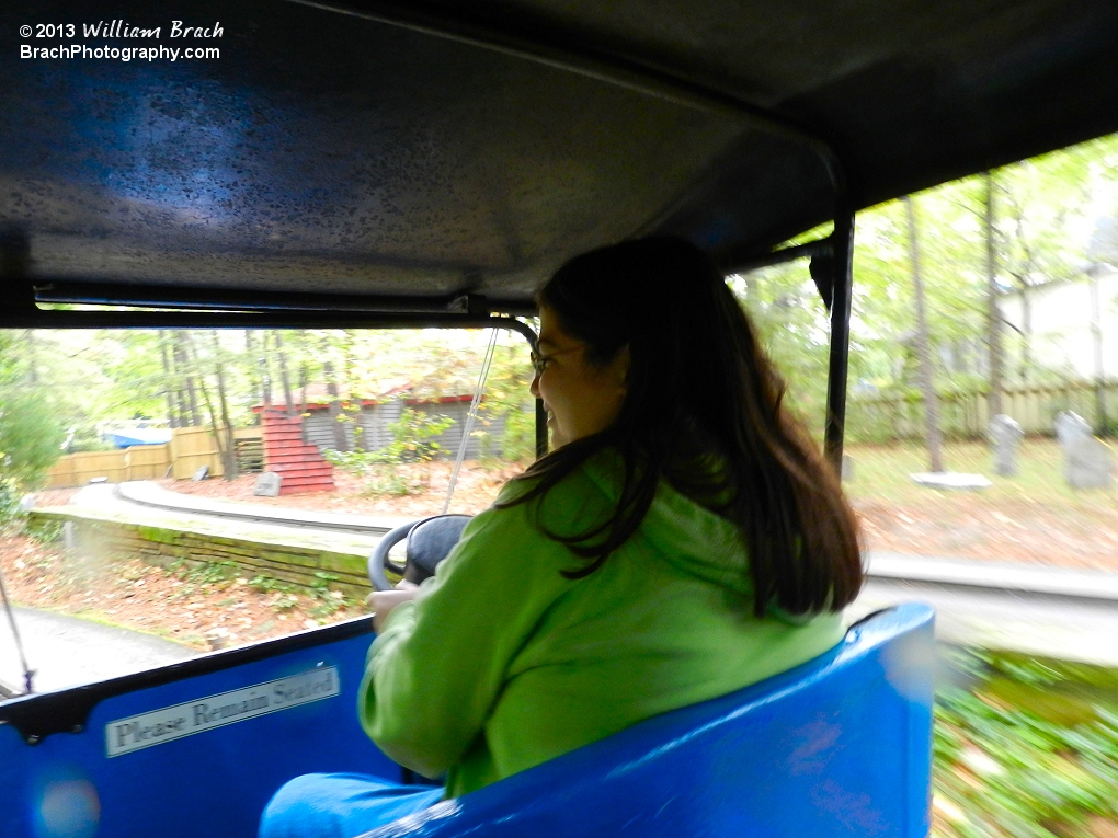 Laura braving the elements and driving our car through Blueridge Bloodbath.