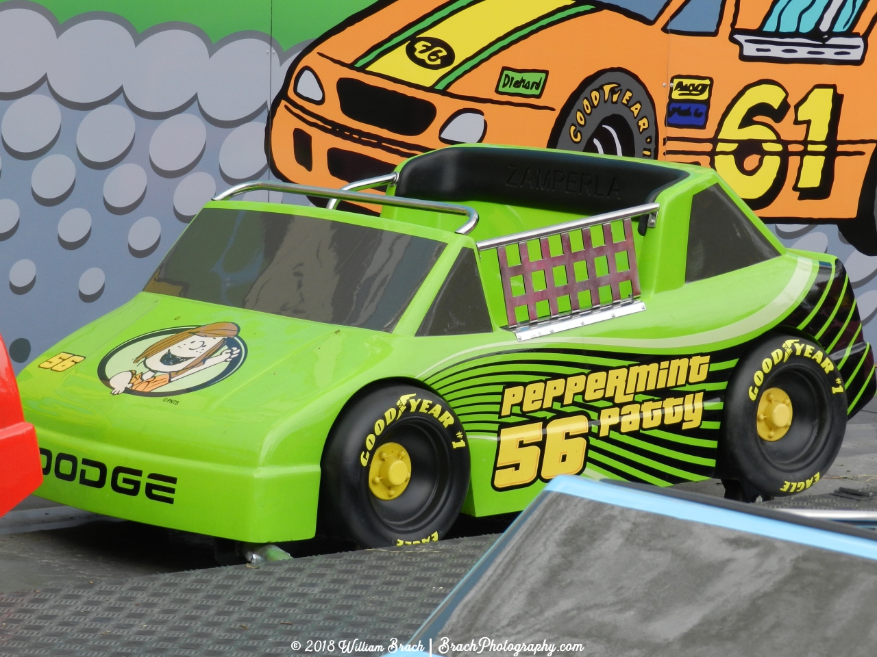 Green #56 car driven by Peppermint Patty.