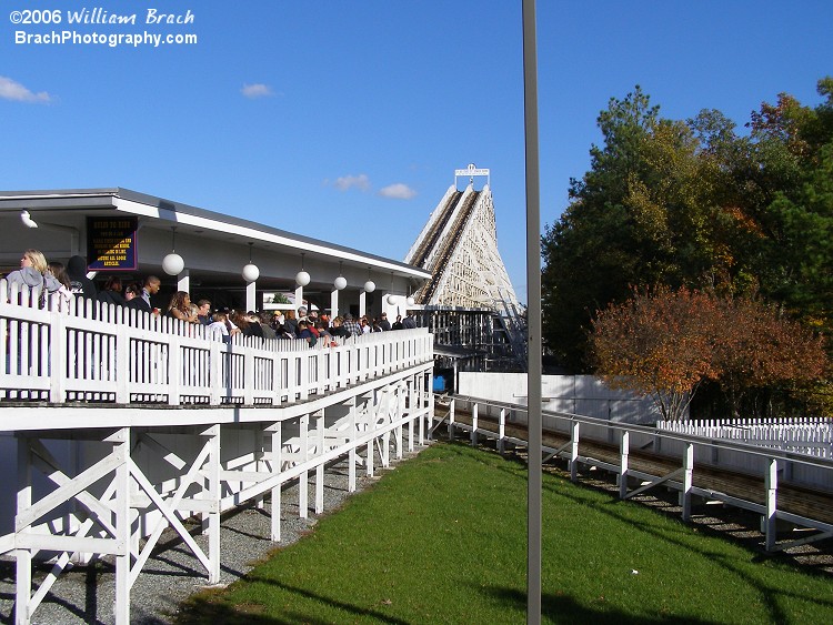 Beautiful view of the Rebel Yell's station and lift hills.