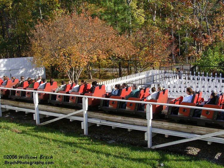 Forward's red train making its way to the lift hill.