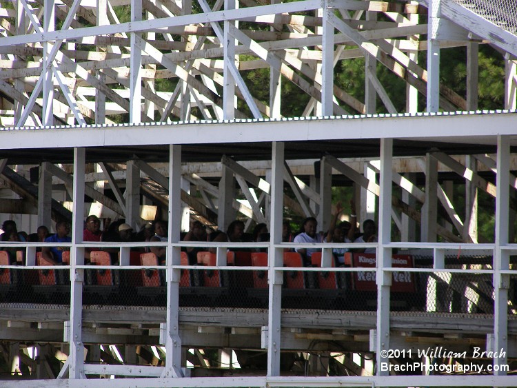 Red train in the brake run tunnel.