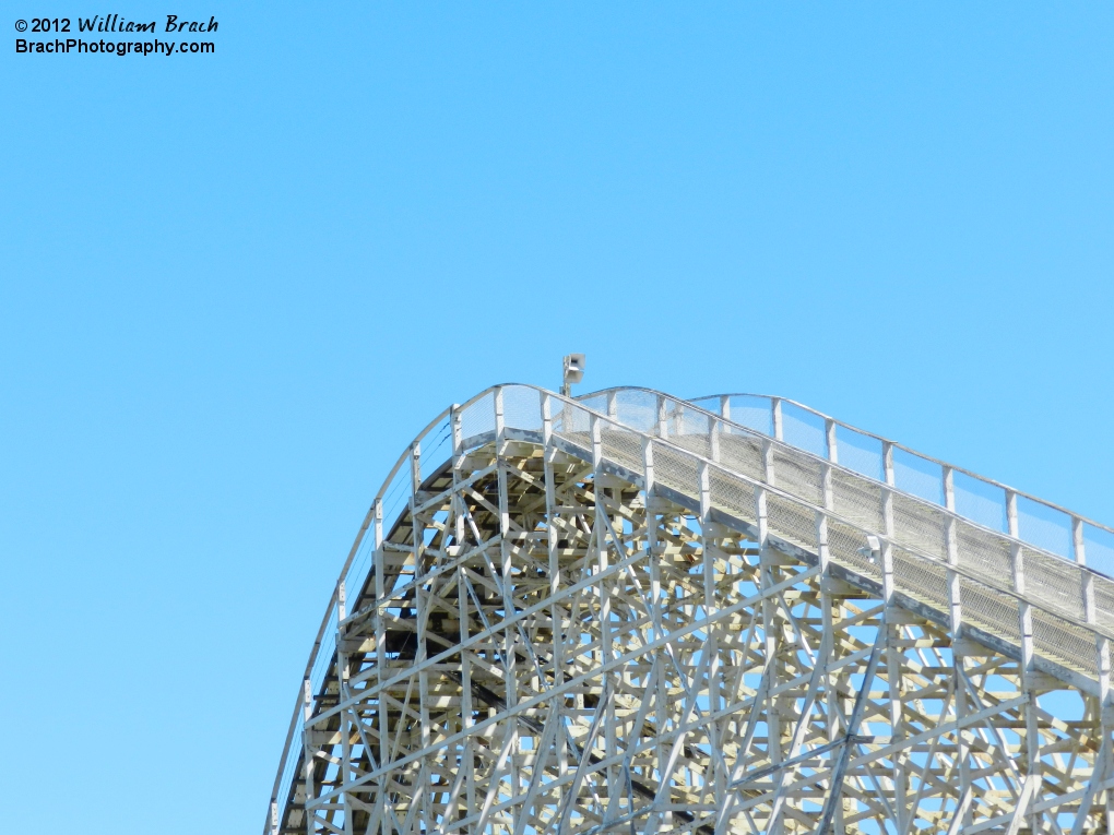 Lift hill of the classic wooden coaster, Rebel Yell.