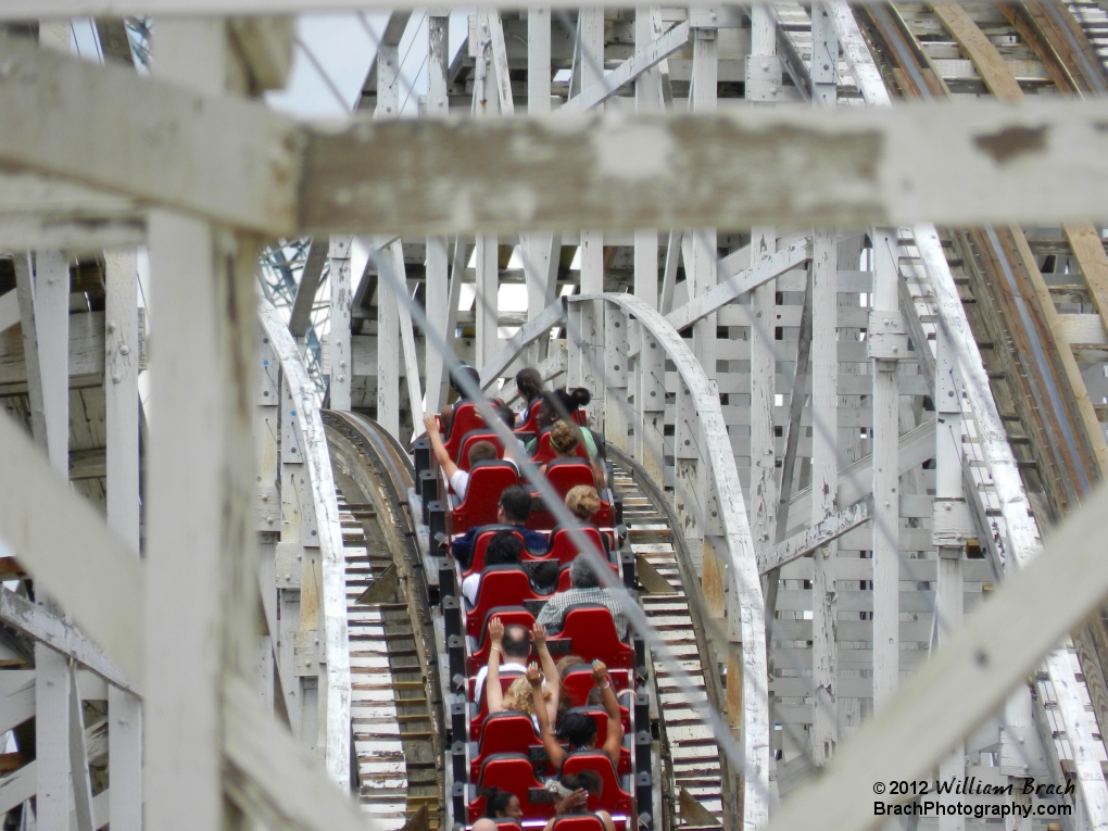 Red train running the course.