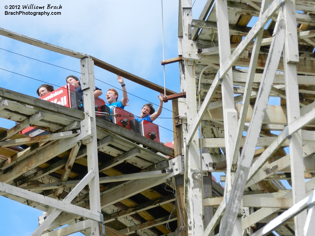 Rebel Yell's red train entering the turnaround.