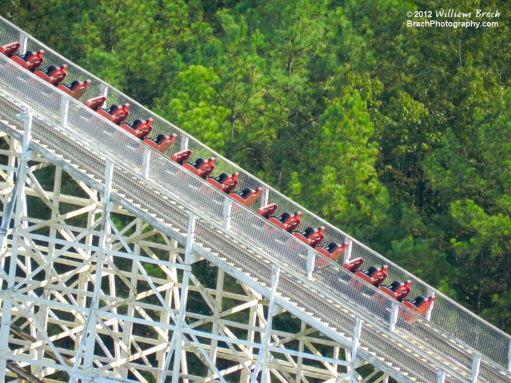 Red Rebel Yell train on the South lift hill.