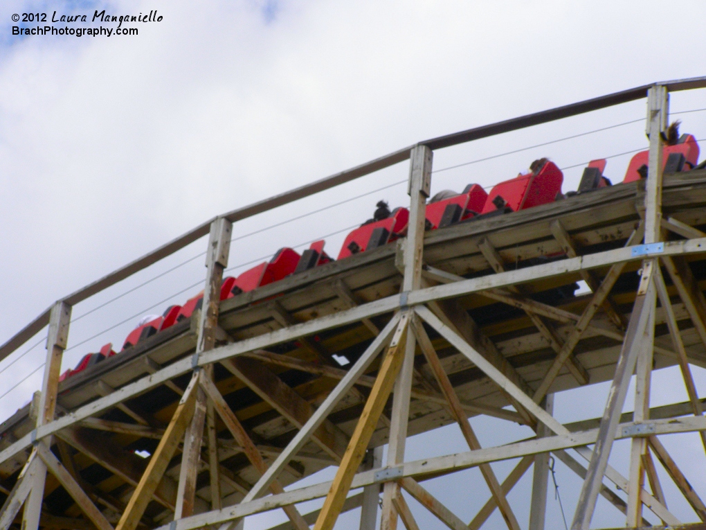 Rebel Yell's red train navigating the turnaround.