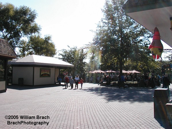 Anaconda's exit building and some umbrellas.