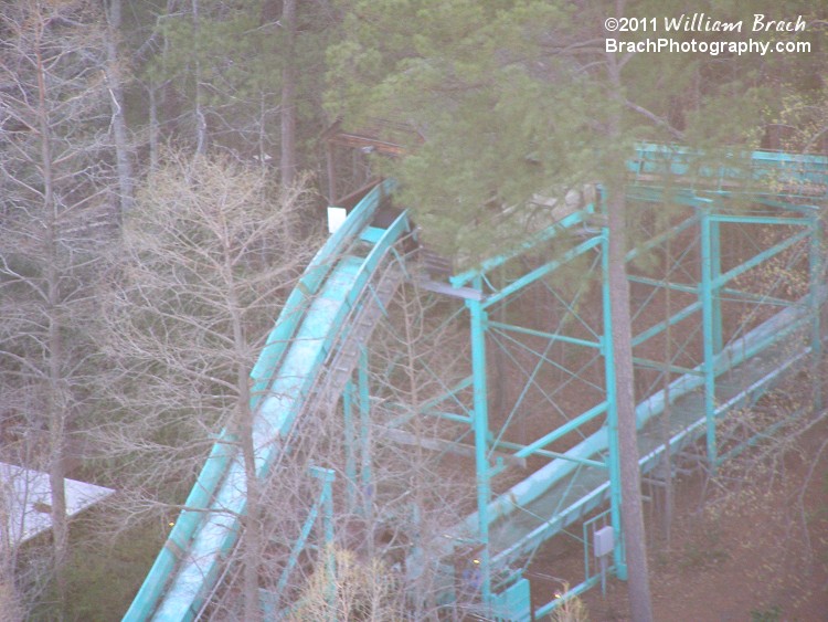 The final drop on the Shenandoah Lumber Company log flume ride.