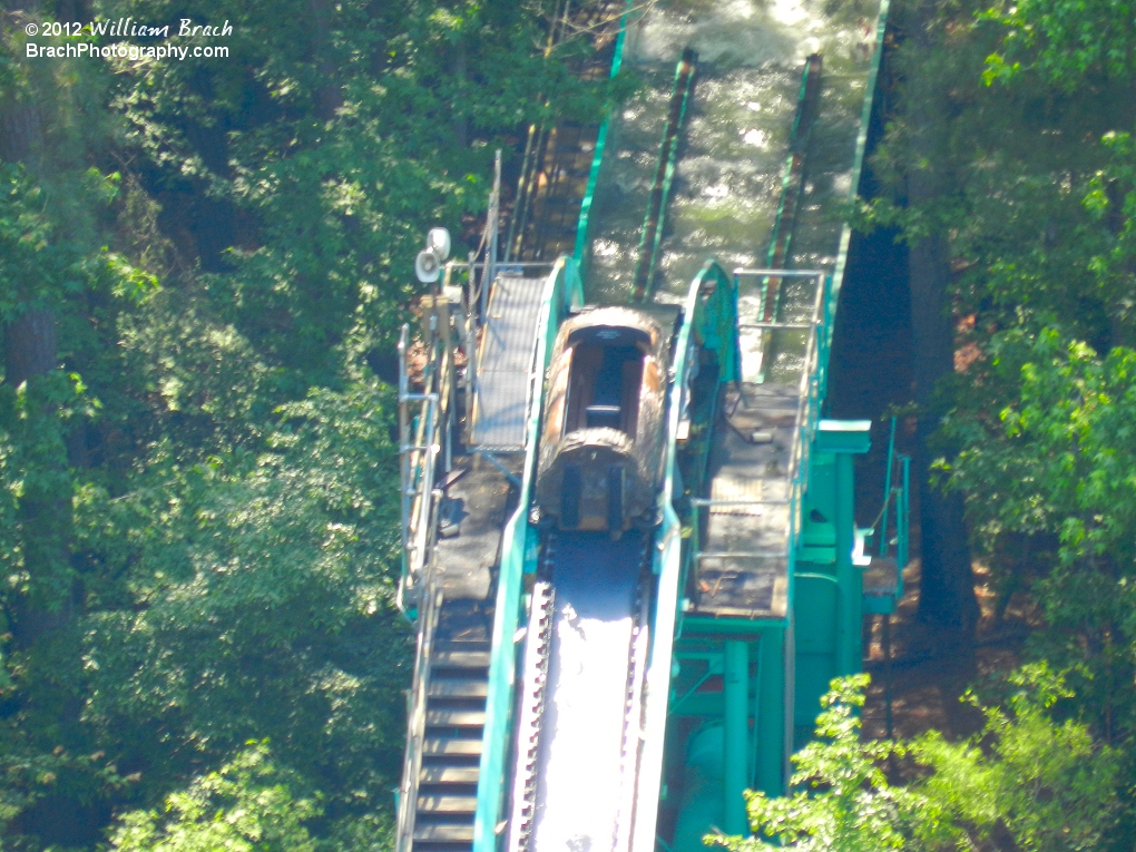 Shenandoah Lumber Company boat at the top of the first lift hill.