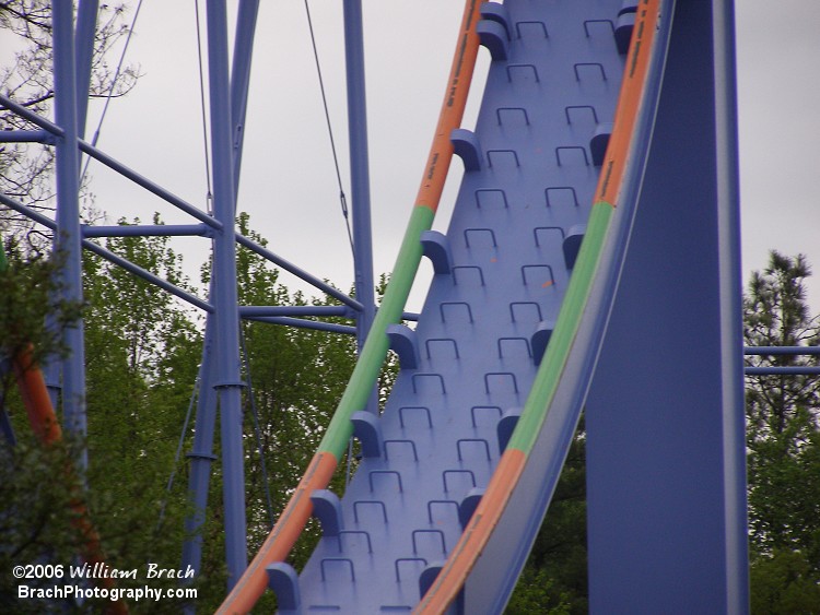 Those look like foot pegs in the loop?  Makes for easier painting and inspection of the ride.