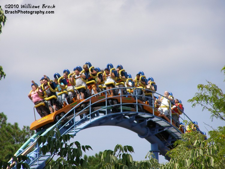 Shockwave train going over the airtime hill after the loop.