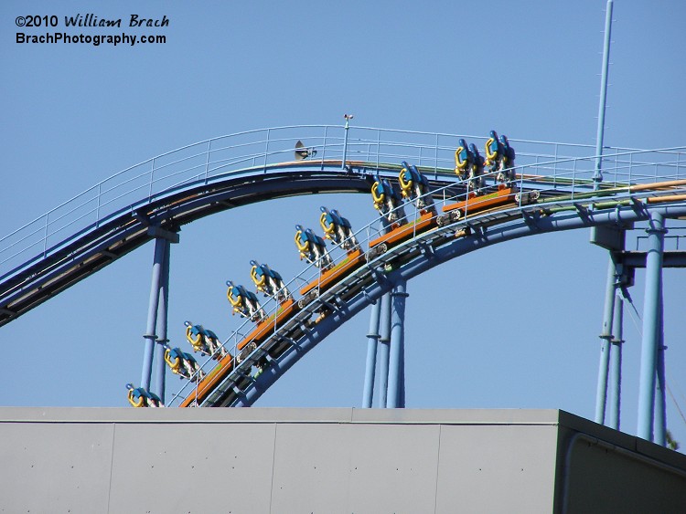 Empty Shockwave train going down the drop.