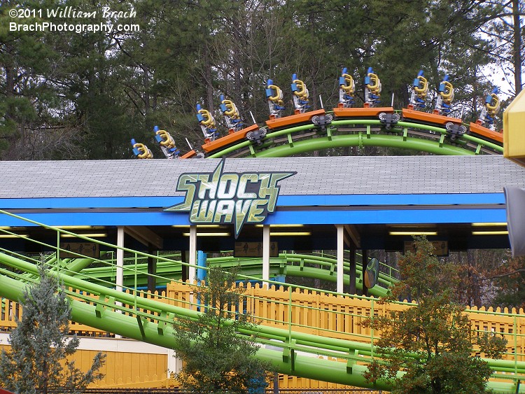 The Shockwave station is sporting a nice new logo sign for the ride.