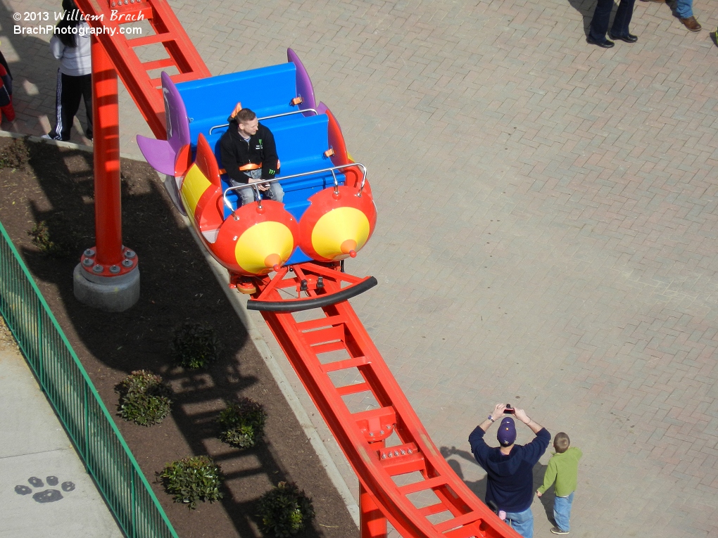 Looking at a Rocket Express car from the Eiffel Tower.