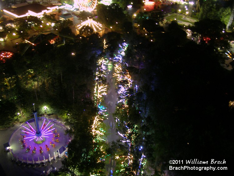 Looking down at Snoopy's Starlight Spectacular from the Eiffel Tower.  Looks so different from up here!