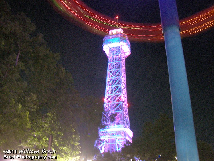 The Eiffel Tower was incorporated into Snoopy's Starlight Spectacular with very powerful high density LED lamps shining up on the tower.