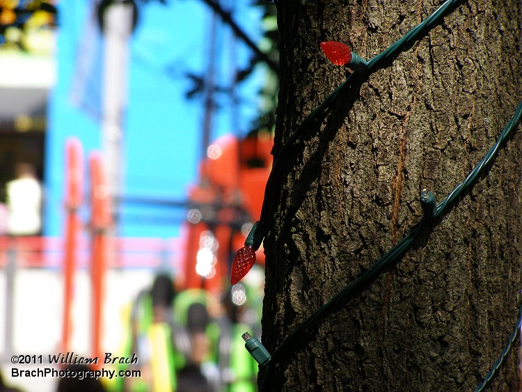 Detailed view of the red and white LED lights.