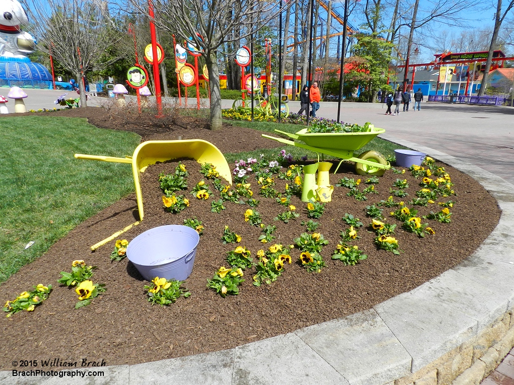 It's Spring Bloom in the park on Opening Day 2015.  Beautiful arraingments of flowers and wheelbarrows.