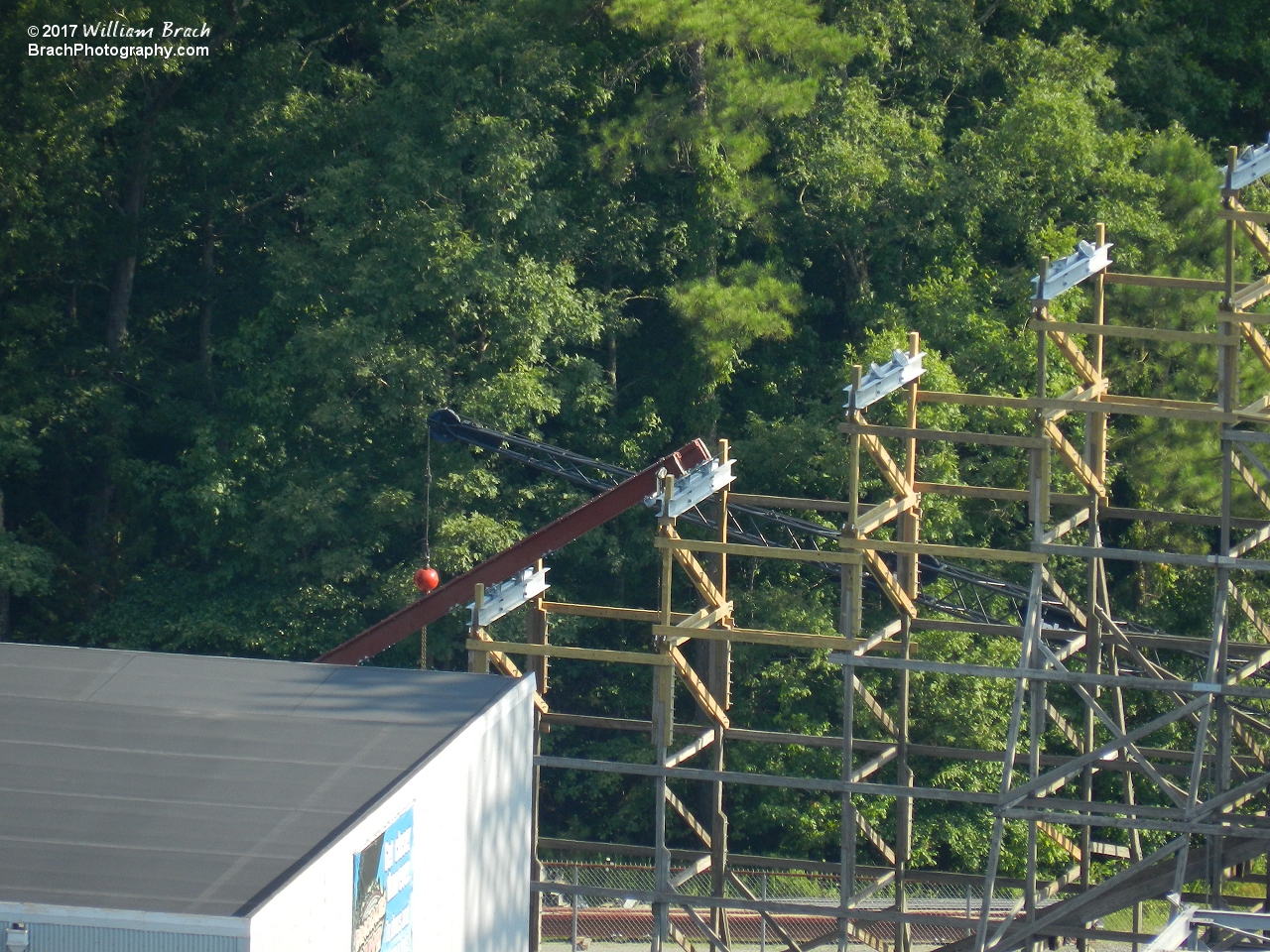 Track being installed on the lift hill.