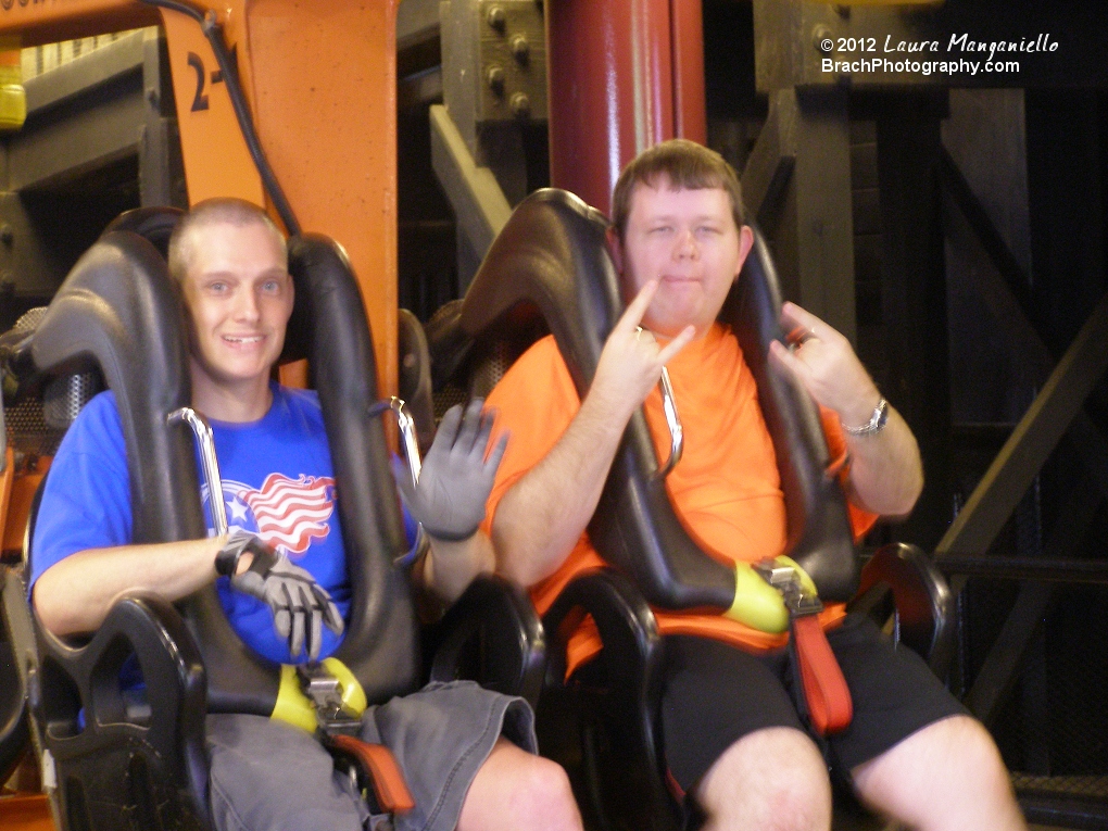 Will and coaster buddy Craig are ready to ride Volcano!