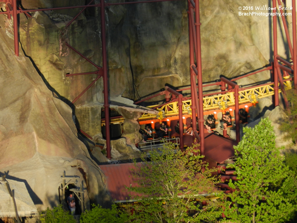 Volcano train entering the brake run inside the mountain.