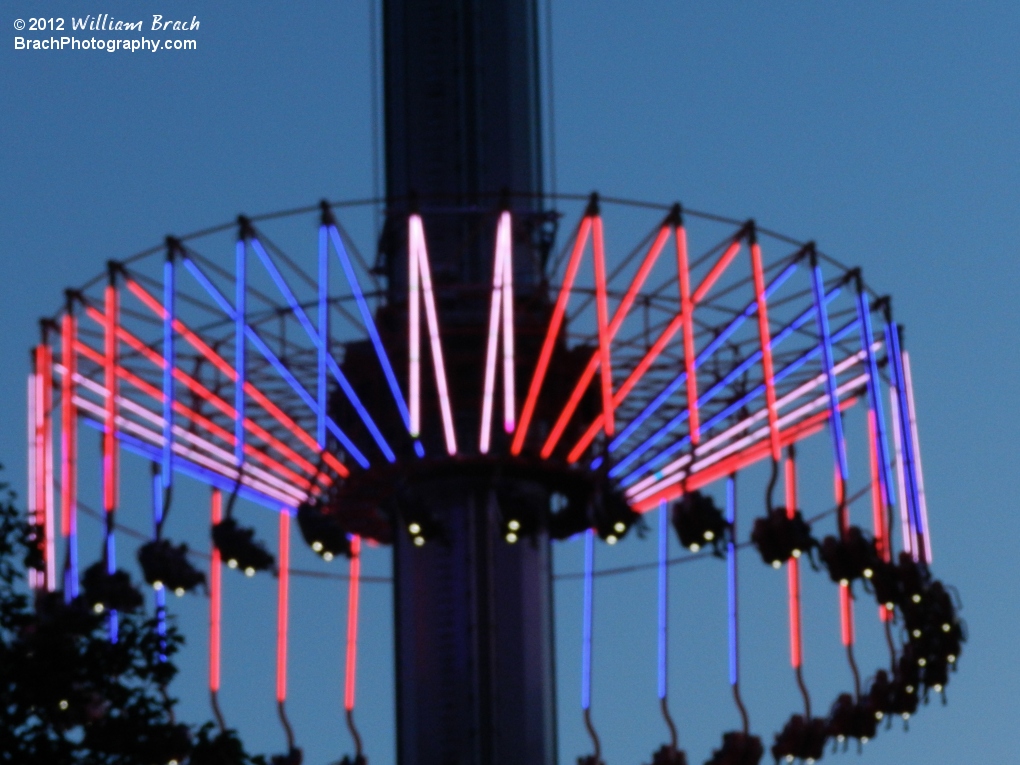 Night views of WindSeeker at Kings Dominion.