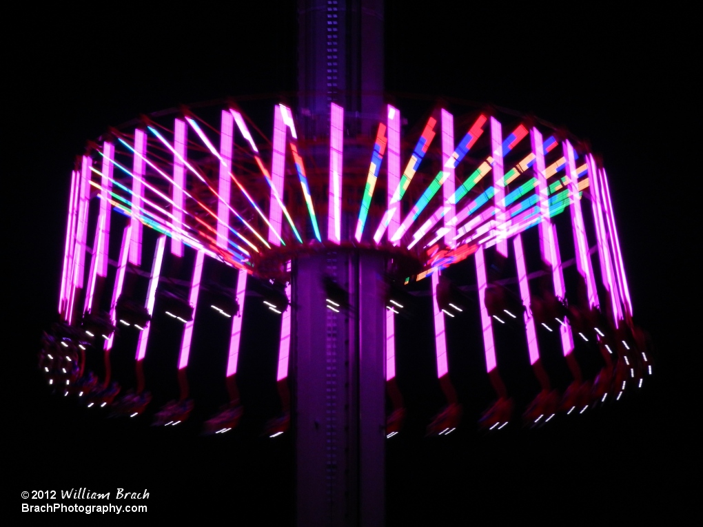 WindSeeker in motion at night.