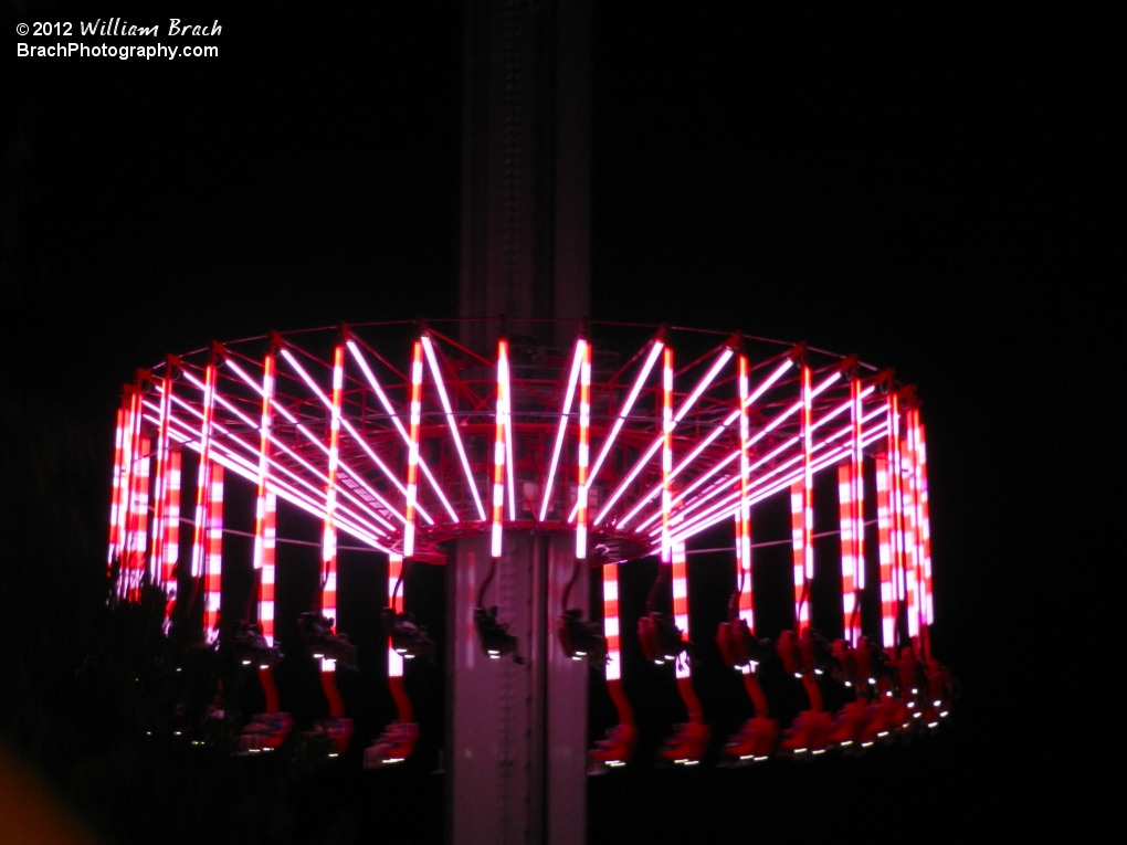 Candy Cane striped colors on WindSeeker at night!