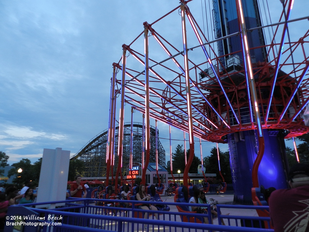 Lights are on, WindSeeker looks so pretty at night!