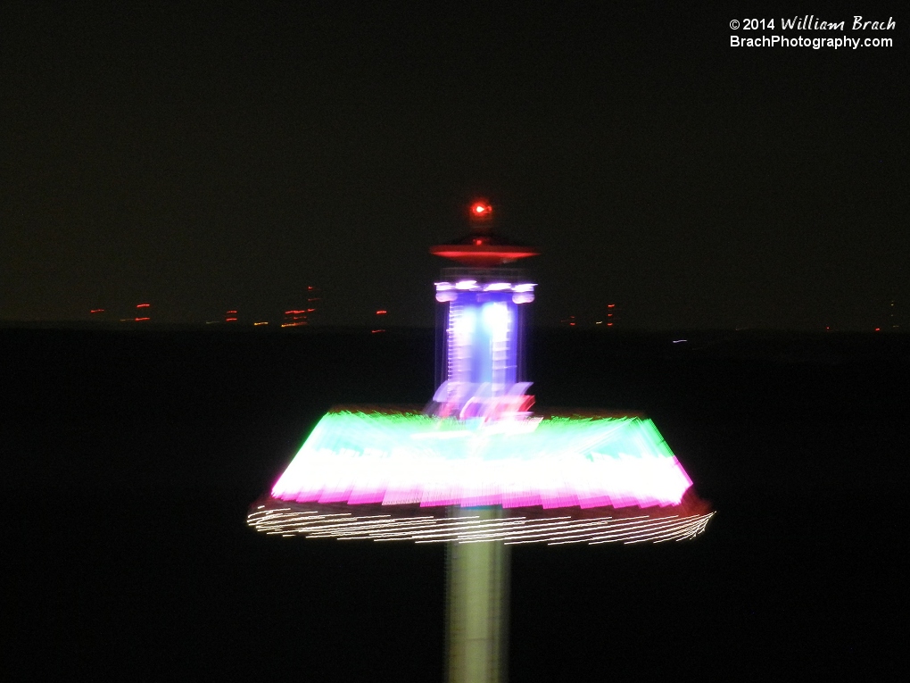 Unfortunately, the Eiffel Tower does sway with the wind wich resulted in this not-so-sharp shot of WindSeeker at night.