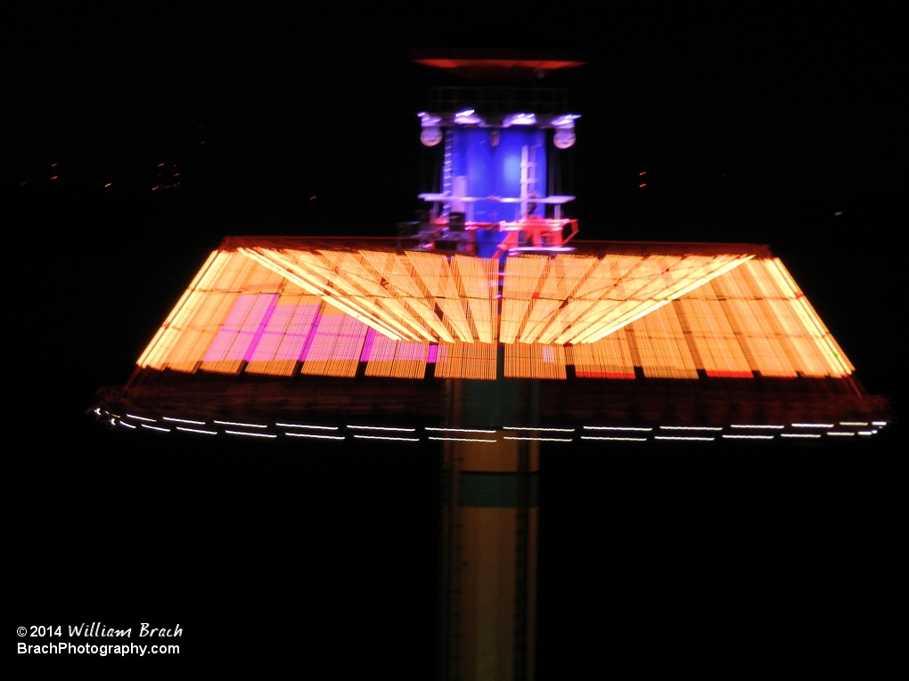 Yellow lights seen on WindSeeker at night.