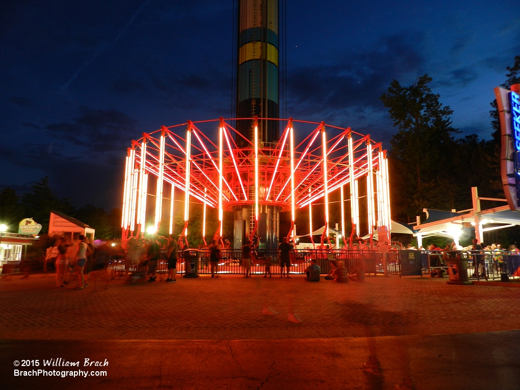 WindSeeker lit in yellow LEDs.