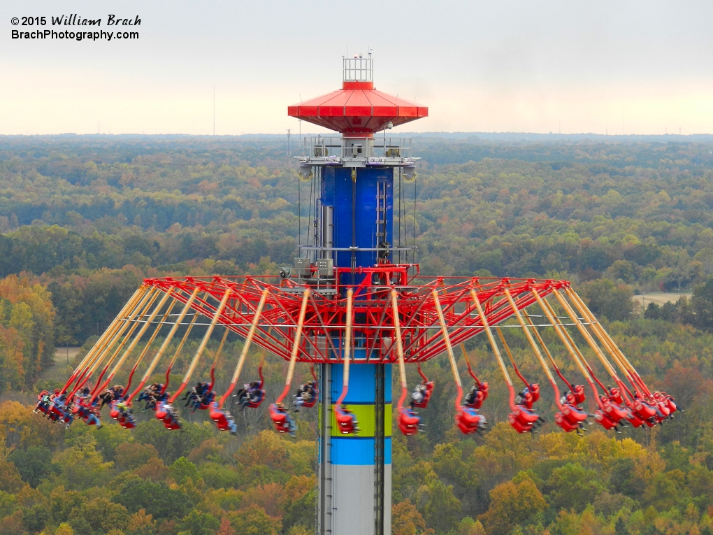 WindSeeker soaring high above the trees of Kings Dominion.