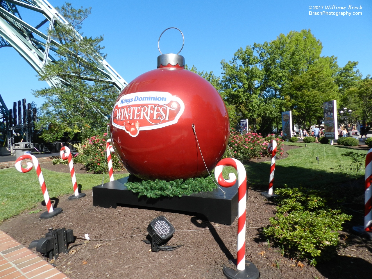 HUGE giant ornament bulb with the WinterFest signage on it.