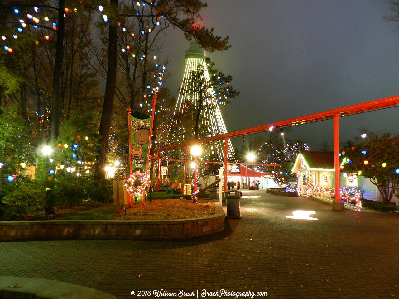 Planet Snoopy area of the park all decorated for the first ever WinterFest at Kings Dominion.