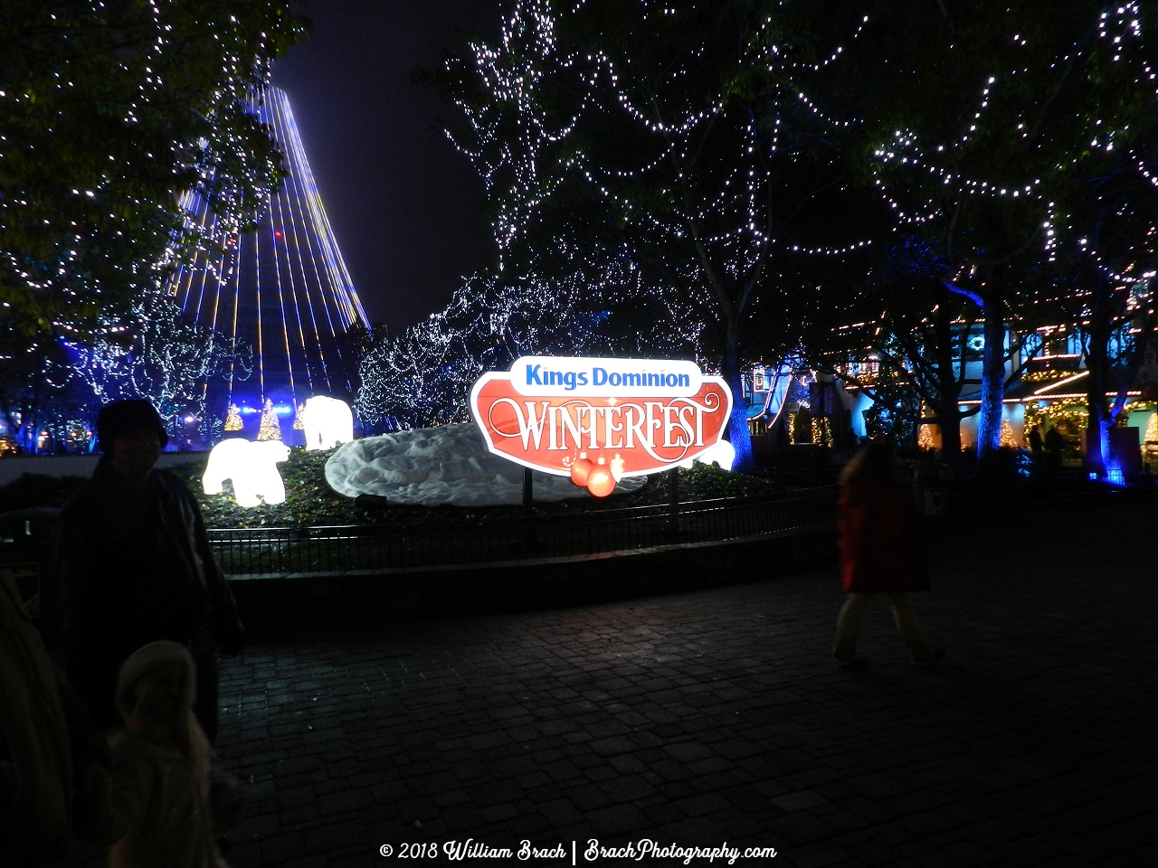 Enter the park and you're greeted by the WinterFest sign and polar bears.