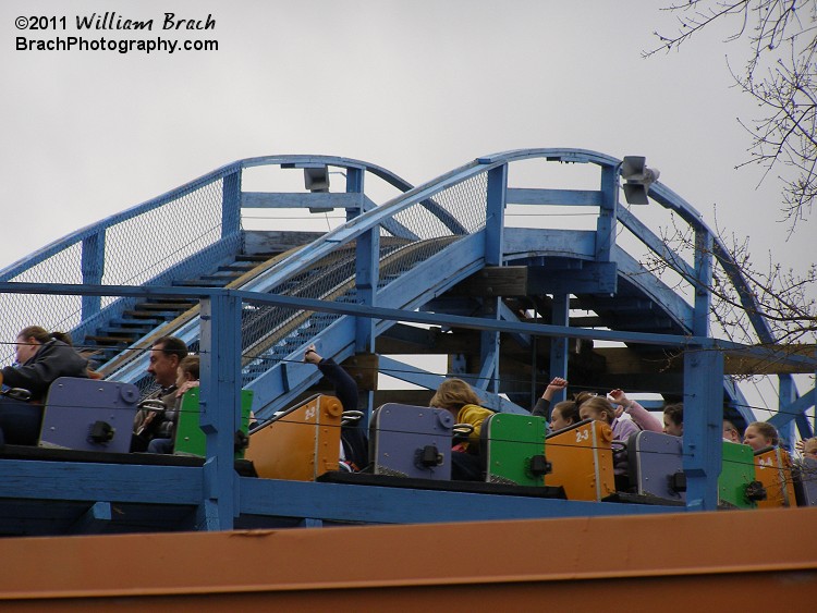 Train in the turn that goes over the lift hill.