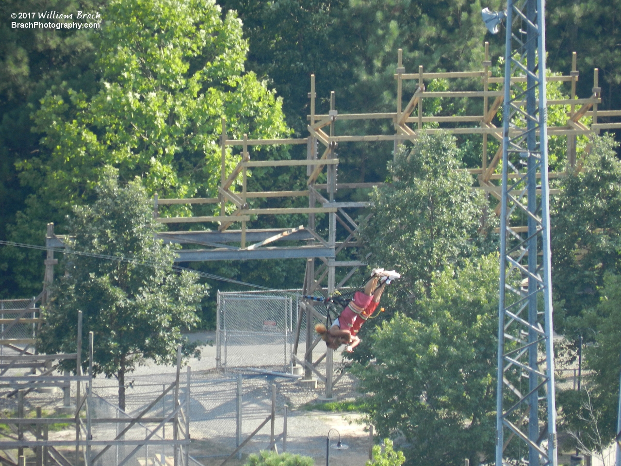 Riders just starting their dive on the Xtreme Skyflyer.