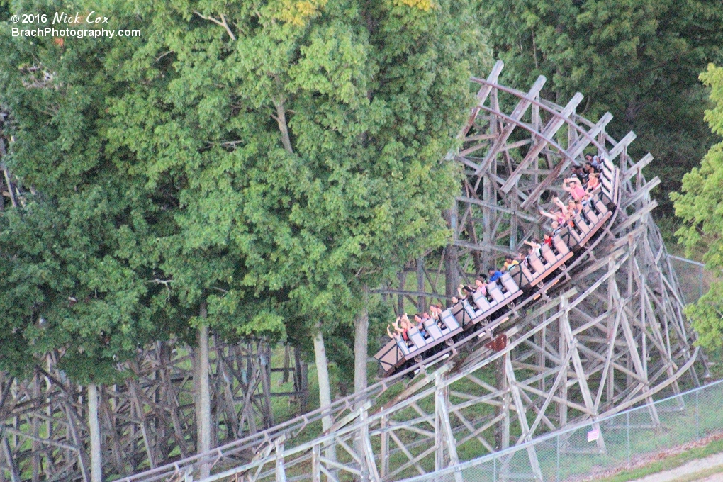 A train going down the first drop.