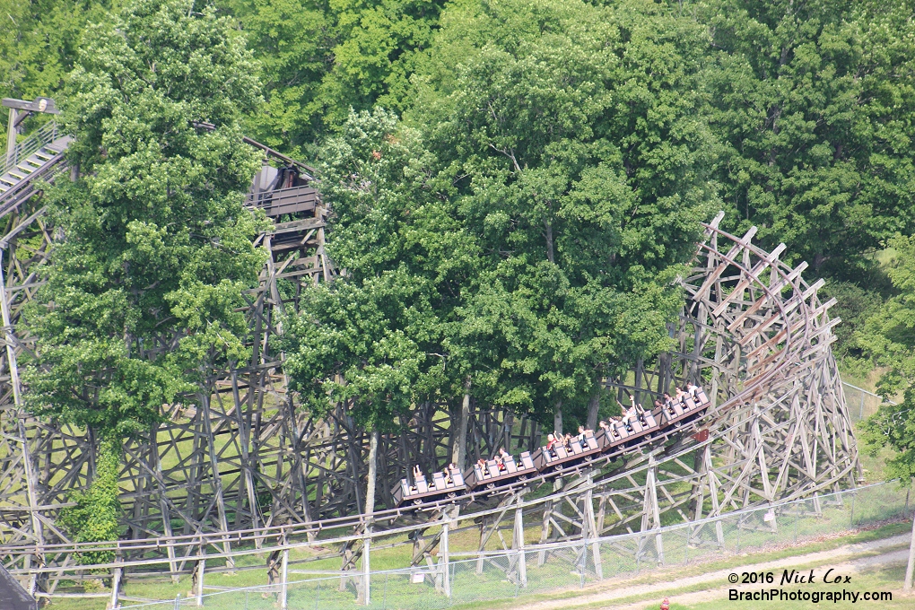 A train at the base of the drop.